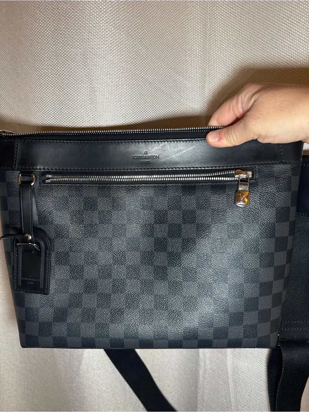 Louis Vuitton Black Damier Graphite Messenger Bag with Silver Hardware